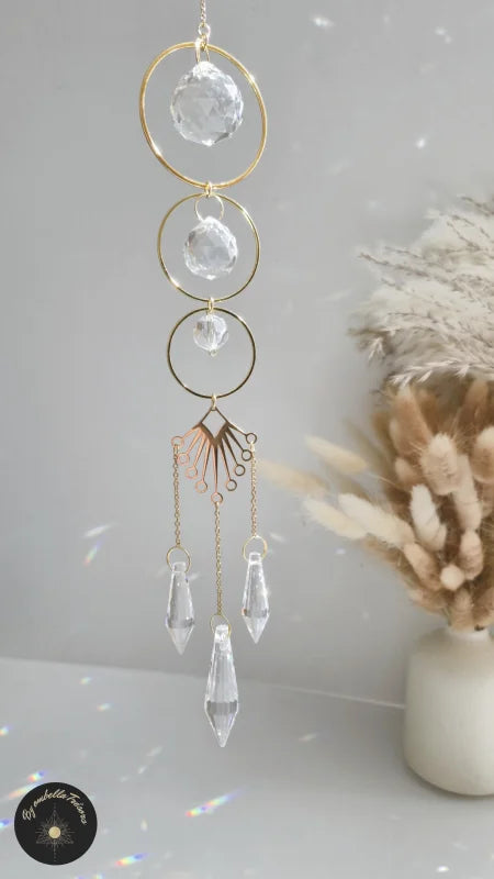 Attrape-Soleil en Cristal Plaqué Or avec Quartz , Prisme à Arcs-en-Ciel pour Fenêtre-Violet-Jaune - Maison Attrape-Soleil en Cristal Plaqué Or avec Quartz , Prisme à Arcs-en-Ciel pour Fenêtre-Violet-Jaune - Maison