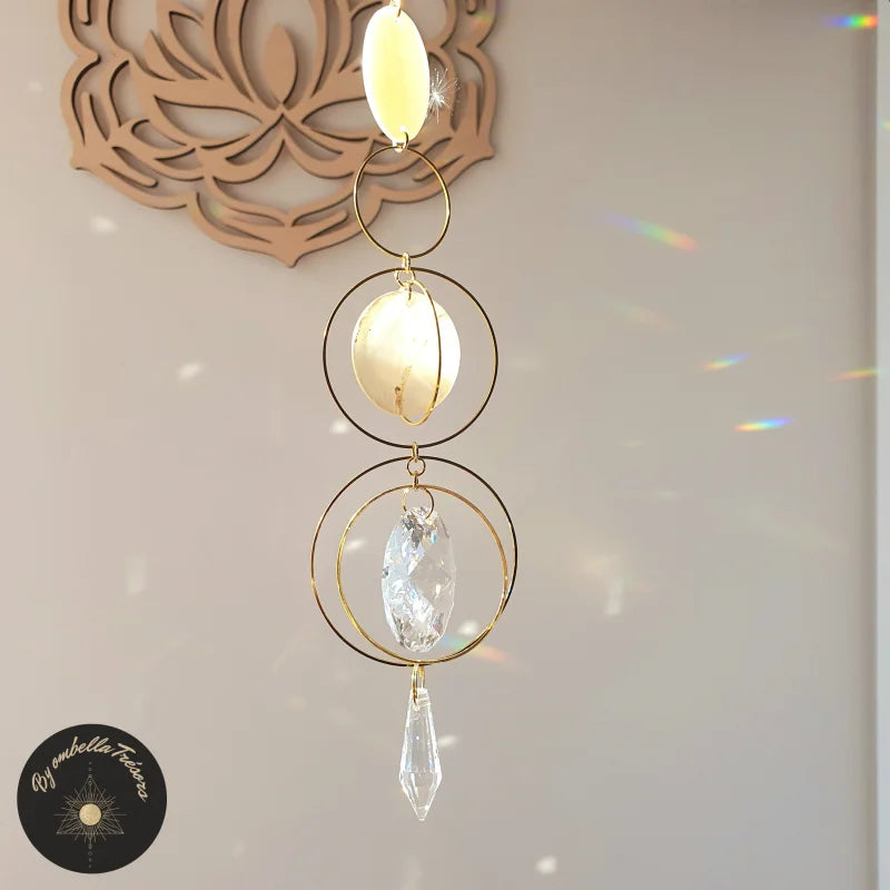 Carillon éolien Attrape-soleil En Cristal - Décoration Extérieure Avec Perles Chakras, 38,3 Cm, Doré