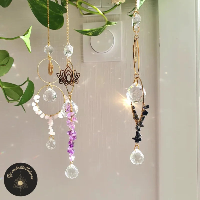Attrape-soleil en cristal arbre de vie, pierres naturelles de quartz rose,  cristaux suspendus, fabricant d'arc-en-ciel pour fenêtres, prisme suspendu,  Reiki, ornement -  France