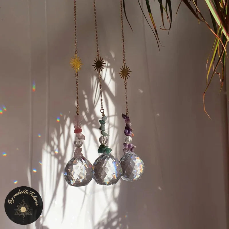 Boule de cristal à facettes 40 mm suncatcher feng shui transparente, attrape  soleil, prisme, arc en ciel, mobile, décoration, lumière -  France