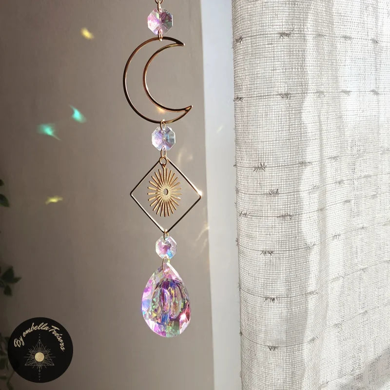 Attrape-soleil Cristal Soleil Et Lune - Carillon éolien Coloré Pour Fenêtre, Jardin Ou Balcon