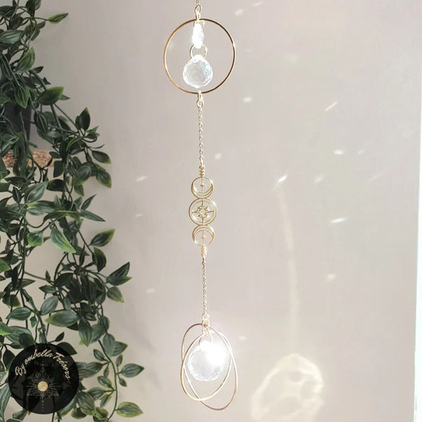 Baguette De Guérison Moderne - Or Et Cristal Quartz Rose - Attrape-soleil Arc-en-ciel - Fait Main USA