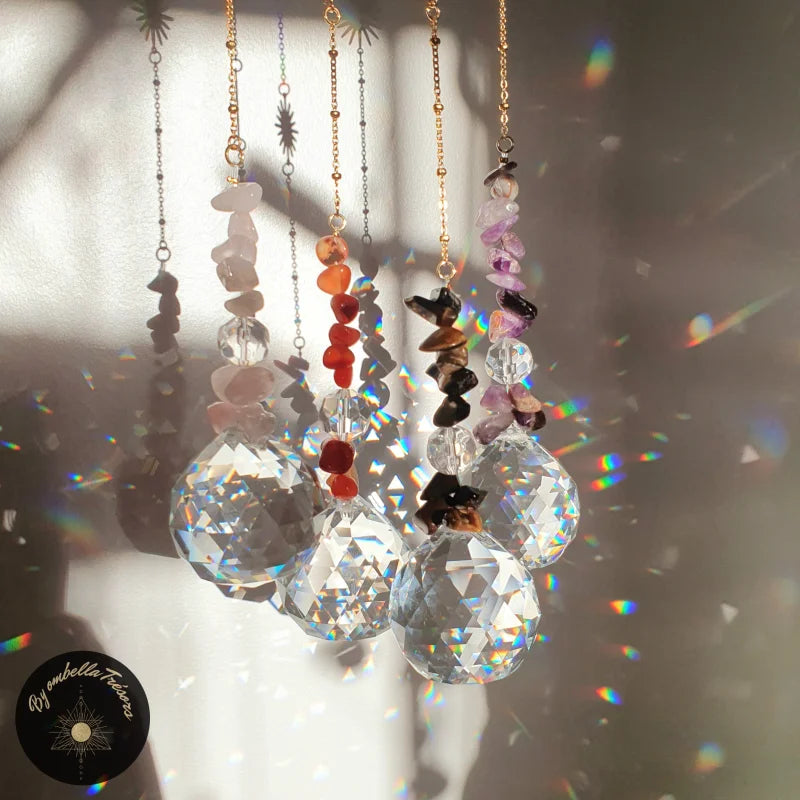 Boule de cristal à facettes 40 mm suncatcher feng shui transparente, attrape  soleil, prisme, arc en ciel, mobile, décoration, lumière -  France