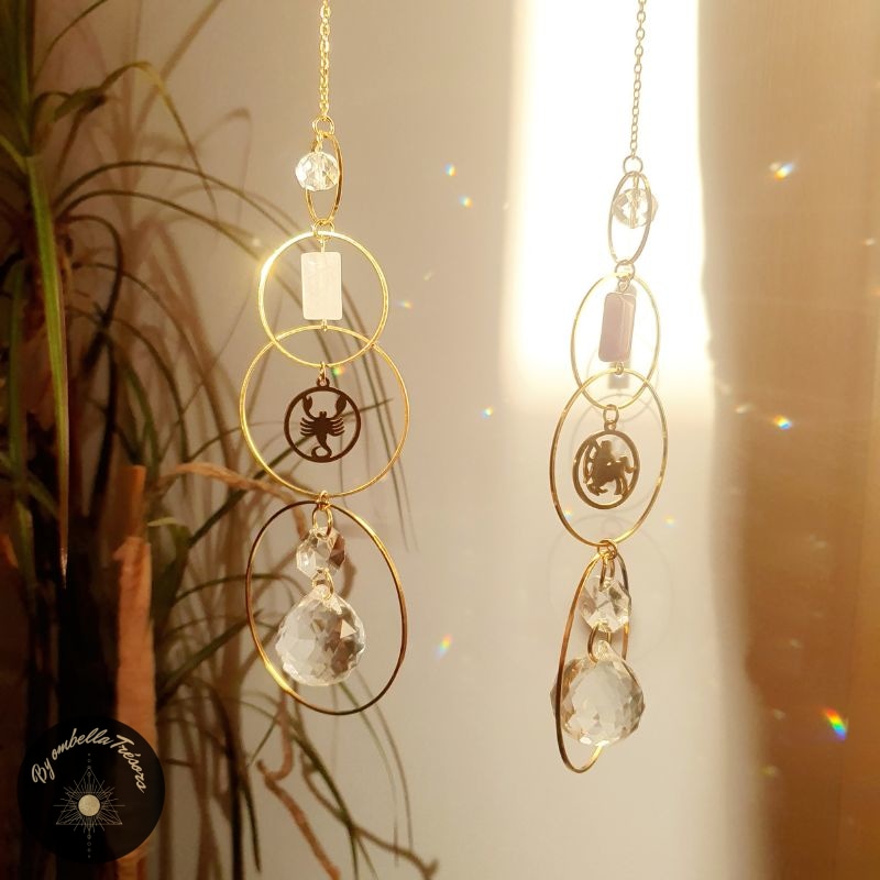Attrape-soleil En Cristal De Lune Et Améthyste - 40 Cm, Décoration Suspendue Arc-en-ciel Pour Fenêtre, Jardin, Chambre