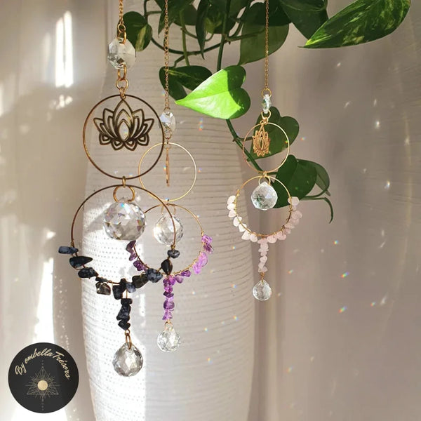 Attrape-soleil en cristal arbre de vie, pierres naturelles de quartz rose,  cristaux suspendus, fabricant d'arc-en-ciel pour fenêtres, prisme suspendu,  Reiki, ornement -  France
