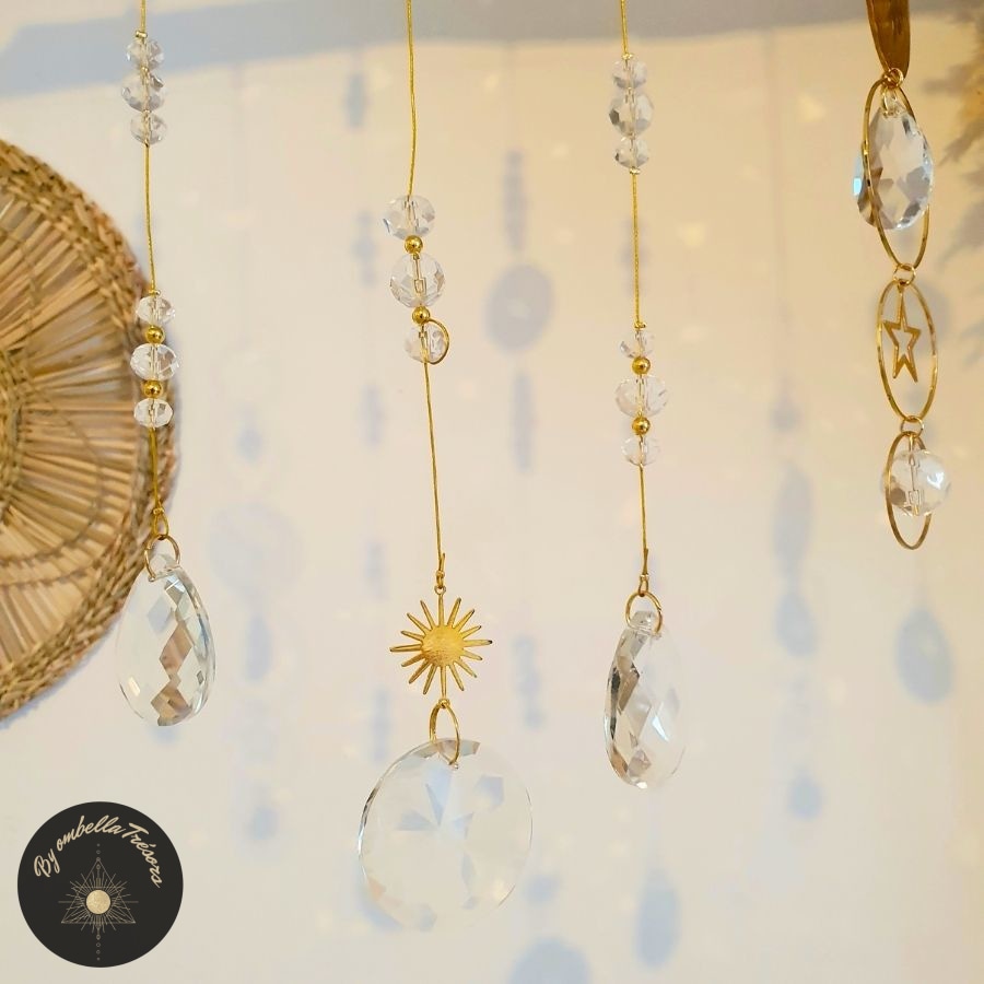Attrape-soleil En Cristal Avec Double Spirale - Longueur 45 Cm - Suspension Pour Fenêtre, Jardin, Décoration - Effet Arc-en-ciel